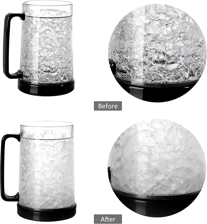Double Wall Gel Frosty Freezer Ice Mugs Clear 16oz Set of 1 (Black), one, BB000