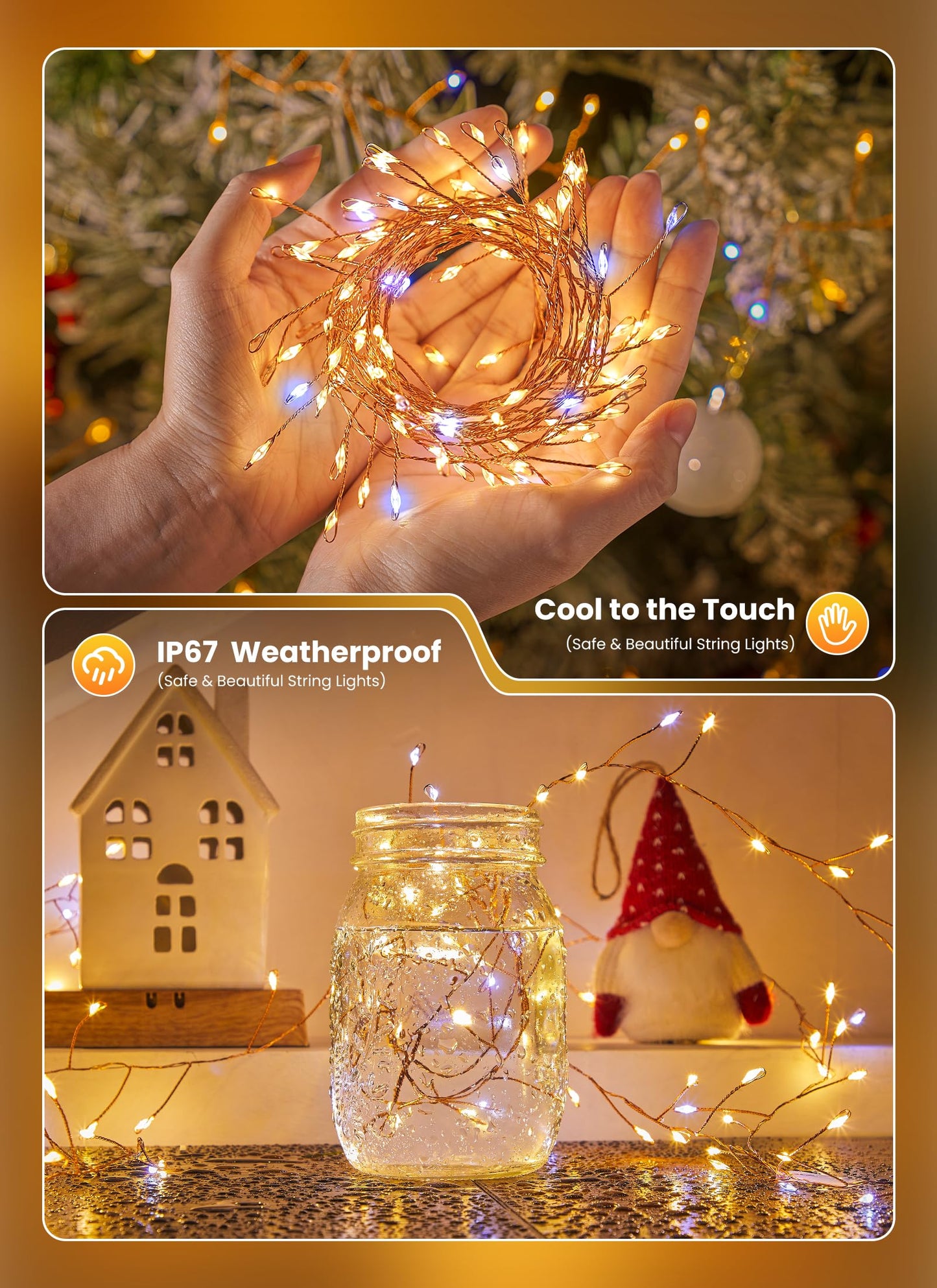 SmartDawn 4 Pack 120 LED Fairy Lights, Battery Operated, Waterproof, Warm White & Cool White, 10Ft Twinkle Lights for Indoor/Outdoor Decor