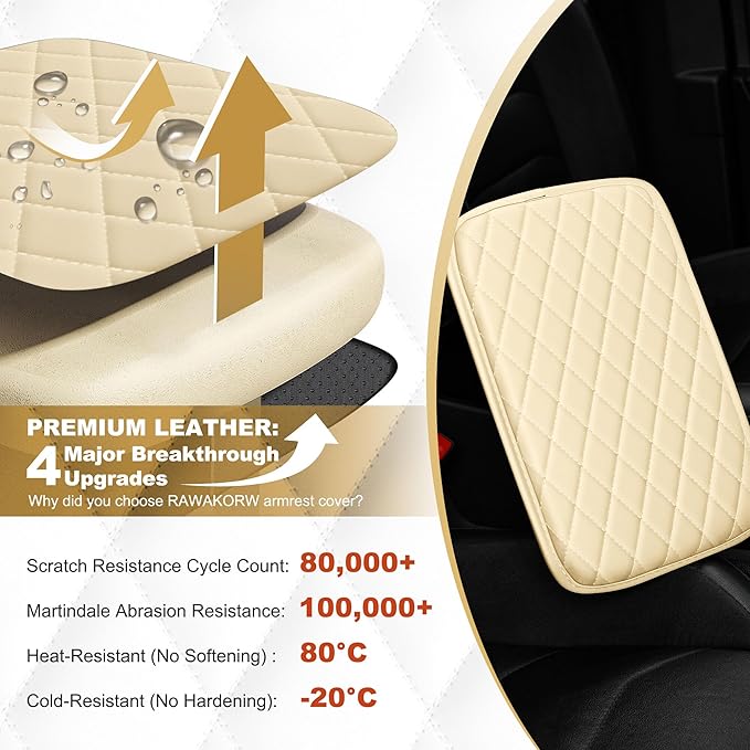Center Console Cover for CR-V: Armrest Cover for Car with 2 Storage Bags - Scratch & Wear Resistant & Waterproof Leather Console Cover,Anti-Scratch Auto Armrest Pad Accessory （Gray