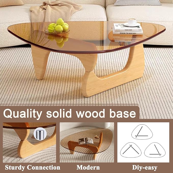 Modern Glass Coffee Table for Living Room, Mid Century Coffee Table, Small Coffee Tables, Suitable for Bedroom Living Room Reception Office Tables (Wood/Brown, Medium 35.8 * 25.5 * 16in)