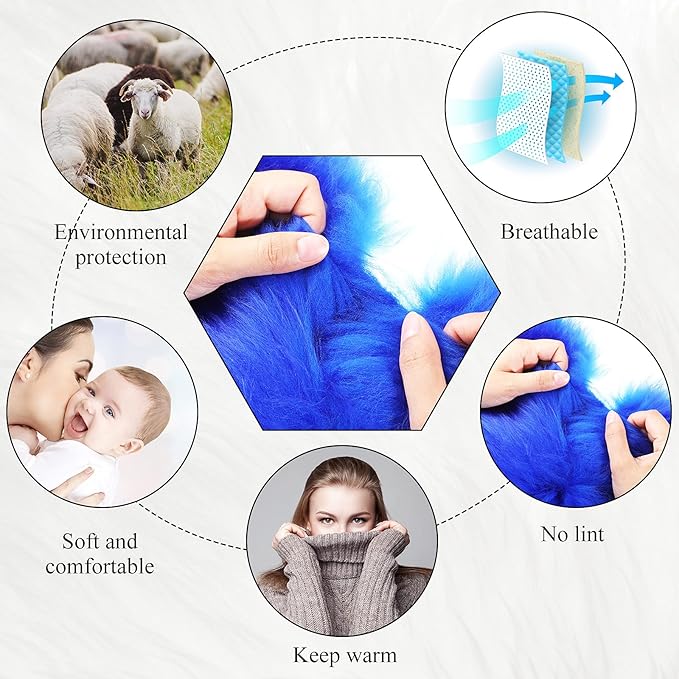 Frienda Furry Armrest Cover Auto Center Console Cover Car Soft Console Pad, Real Sheepskin Wool Soft Fluffy Auto Center Armrest Pad for Most Car Decoration Protector(Blue)