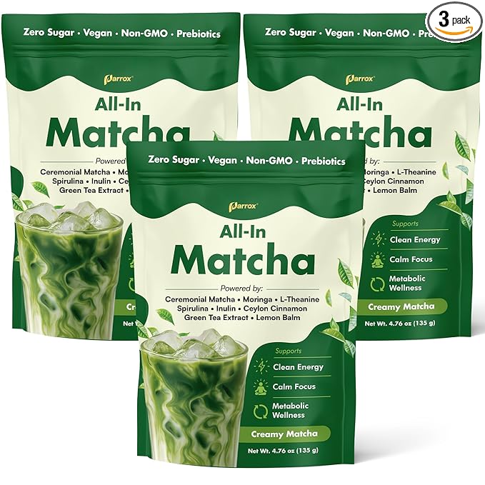 Ceremonial Grade Matcha Powder Infused with Moringa, Green Tea Extract, L-Theanine, Inulin, Spirulina, Ceylon Cinnamon, and Lemon Balm – 100% First Harvest Japanese Tea (3 Pack)