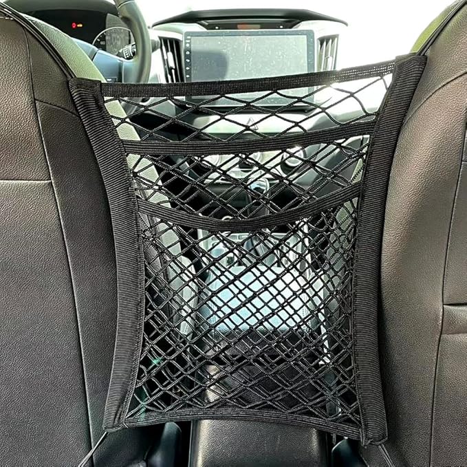 Pincuttee 3-Layer Car Mesh Organizer 1 Pack,Seat Back Net Bag Organizer,Seat Back Net Bag Barrier of Backseat Dog or Kids Pet, for Car/SUV/Truck(Black)