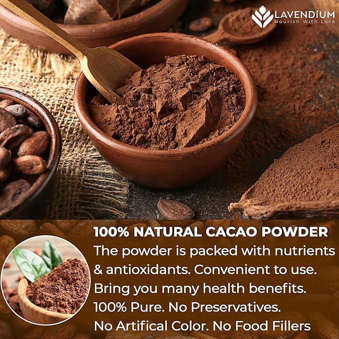 25oz (1.56 lbs) Cacao Powder, 100% Natural & Pure, Unsweetened, Rich Chocolate Flavor, Perfect for Baking & Smoothies No Additives, No Gluten, Vegan.