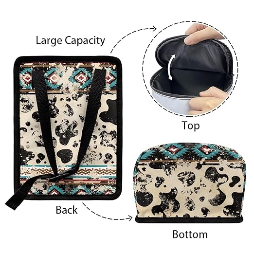 Southwest Aztec Cow Car Trash Bag Foldable Hanging Car Trash Bin Can with Lid Portable Washable Automotive Garbage Storage Bag for Back Seat