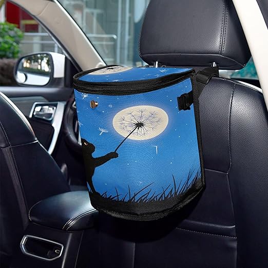 MNSRUU Car Trash Can with Lid, Black Cat Car Trash Bag Hanging Organizers and Storage for Front Back Seat, Leak-Proof Trash Bin