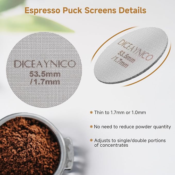2 Pieces Espresso Puck Screen,Metal Coffee Filter,1.0mm & 1.7mm Thickness 150μm - 316 Stainless Steel,Reusable Barista Espresso Filters for Espresso 53.5mm Portafilter Filter Basket