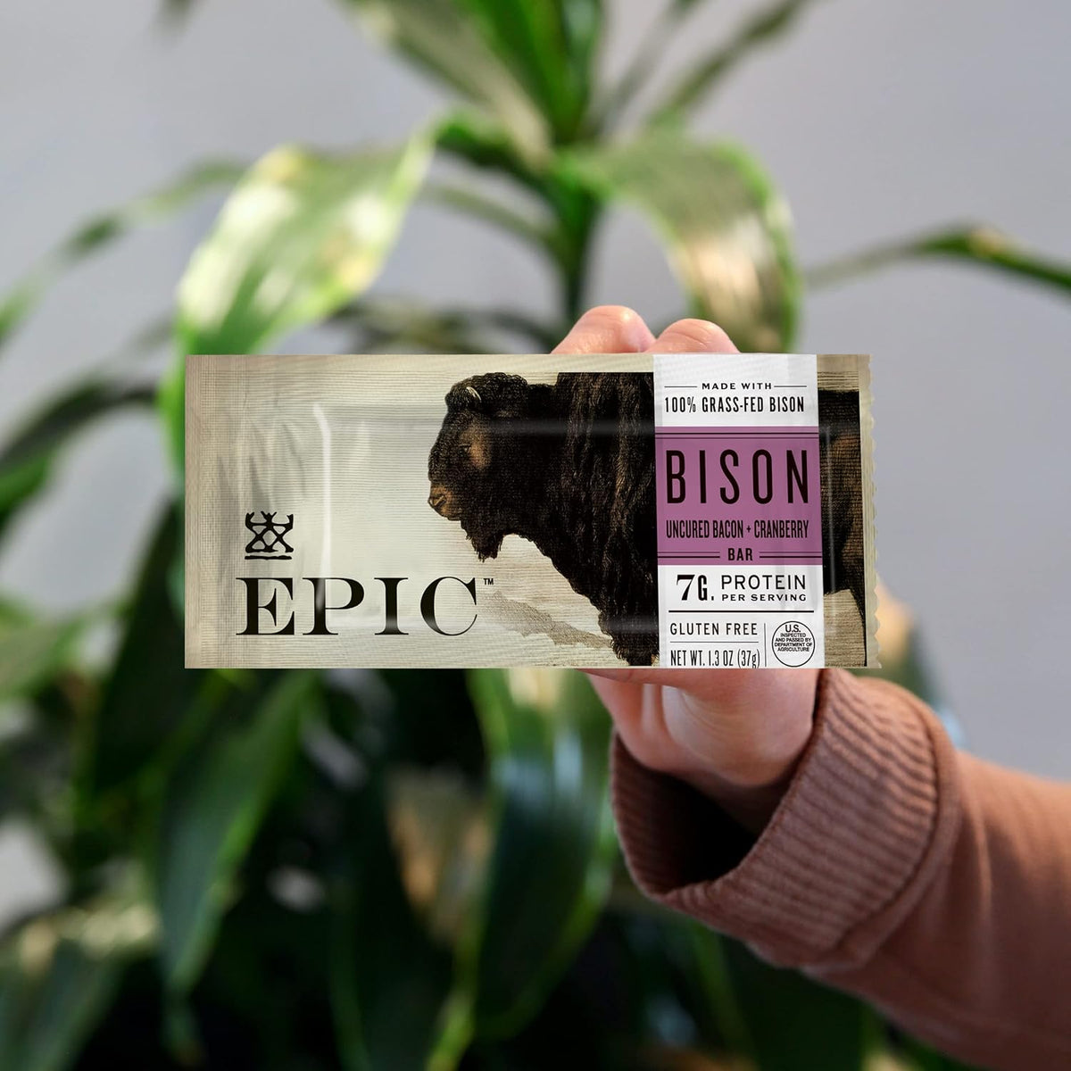 EPIC Bison Uncured Bacon and Cranberry Bars, Grass-Fed, Protein Bar, 12 Ct, 15.6 oz