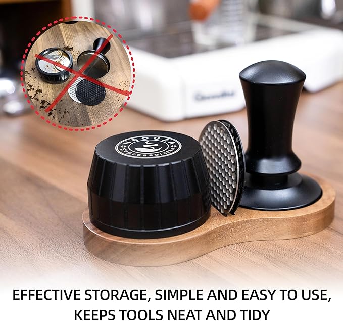 NEOUZA Coffee Tamper Stand Holder for Tamper, Distribution Tool, Puck Screen, Walnut Wood,51mm 53mm 58mm Universal