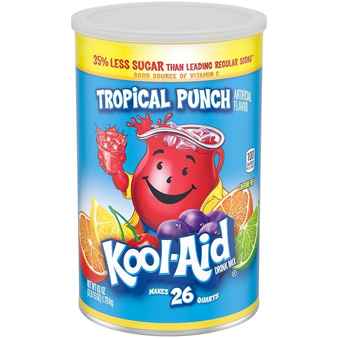 Kool-Aid Caffeine Free Jumbo Tropical Punch Sweetened Powdered Drink Mix 2 Count 63 oz Canisters