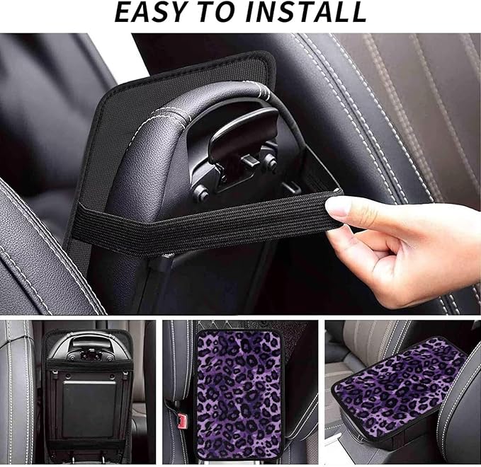 Center Console Armrest Cover Purple Leopard Print Car Accessories Cushion Protector Pads Cheetah Animal Arm Rest Cover Scratch Resistant Center Console Covers