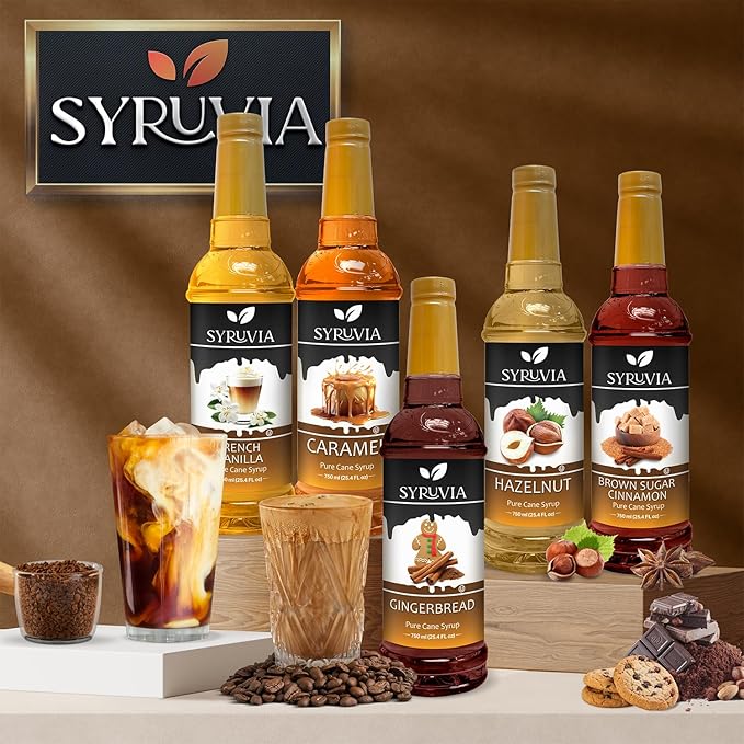 Syruvia Coffee Syrup, Caramel Chocolate Flavored Syrup for Drinks, Lattes and Desserts – 25.4 fl oz
