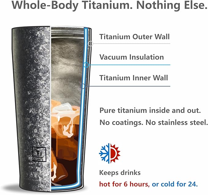 KOYASU® Ti-Zero™ 16oz Titanium Tumbler [Cosmic Amethyst] - Premium Aesthetic Gift for Her. Healthy Zero-Taste Tea Flask. Lightweight, Hypoallergenic Sparkle Gemstone Finish for Wellness