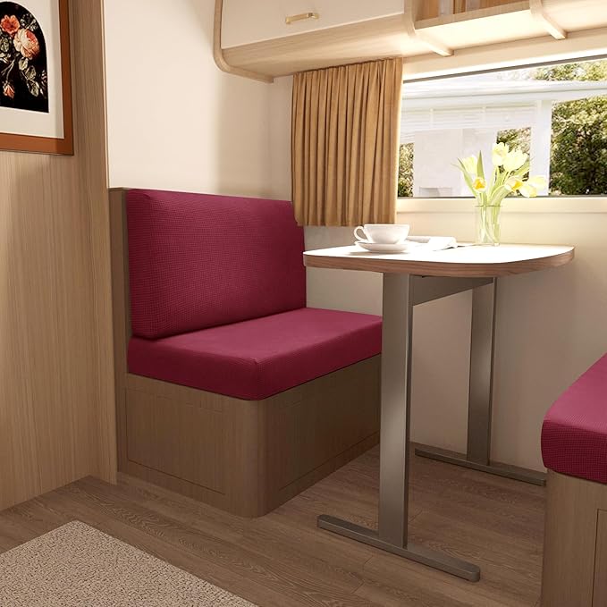 Stretch Waterproof Rv Dinette Cushion Covers,4 Seat Rv Seat Covers with 2 Backrest & 2 Bench Covers,RV Cushion Couch Covers Dinette Both Seats for RV Camper,2 Set-Wine red
