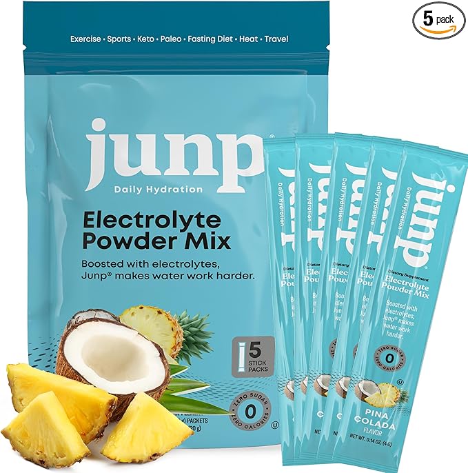 JUNP Sugar Free Electrolytes Powder Packets for Water Instant Hydration Packets with Salt & Potassium, Zero Calorie, No Carbs No Sugar Electrolyte Drink Mix Sticks, Keto Friendly, Pina Colada 5 Pack