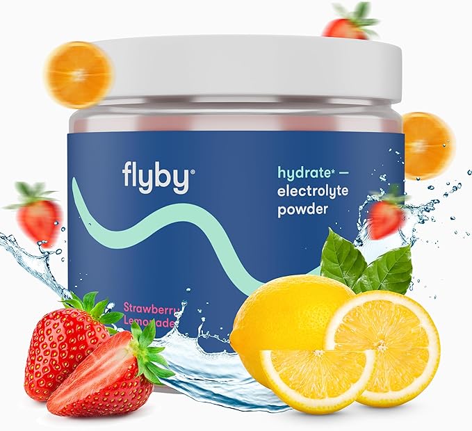 Flyby Electrolytes Powder [ No Added Sugar: Naturally Sweetened ] Contains Potassium, Aquamin™ Calcium & Magnesium, Sea Salt Sodium, Full Spectrum 72 Trace Minerals - Strawberry Lemonade