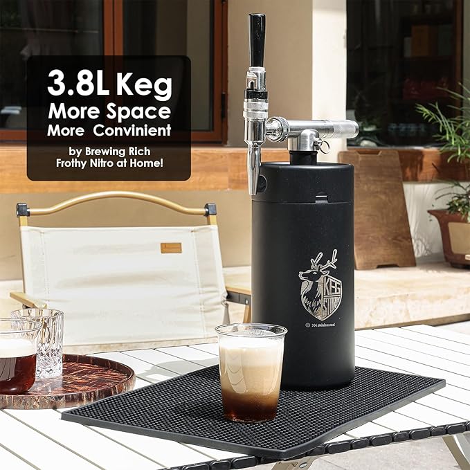 Stainless Steel 128 oz （3.8L）Nitro Cold Brew Coffee Maker - Portable Mini Keg System - with Stout Creamer Faucet Large Home Keg - Collapsible Funnel & Drip Mat