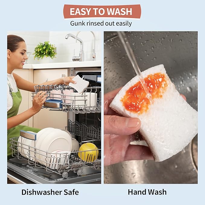 Natural Dish Sponge 24 Pack, Non-Scratch Scrub Sponge, Eco Multipurpose Kitchen Sisal Fiber Cellulose Sponge, Odor-Less Dual-Sided for Dish Washing & Household Cleaning