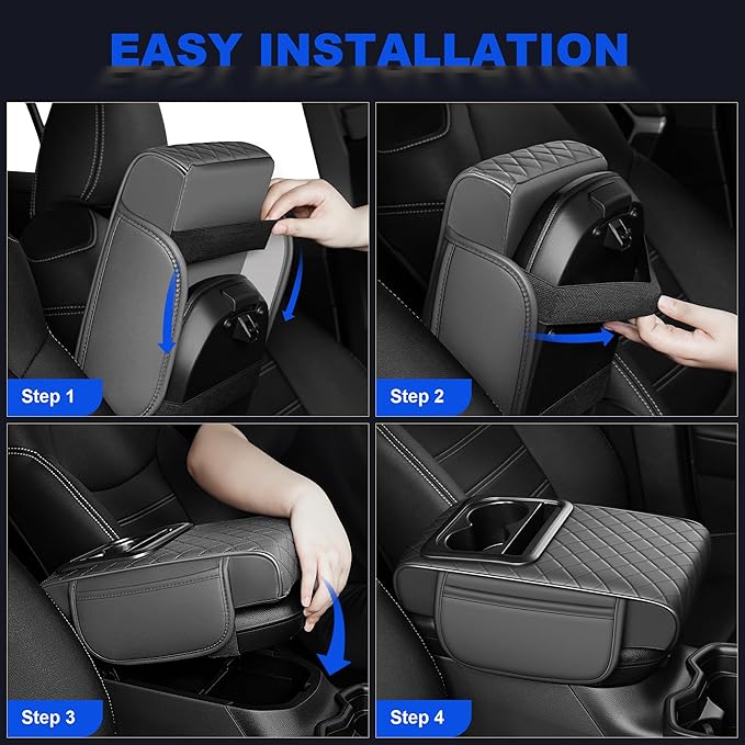 Upgraded Car Center Console Cover Fit for Subaru Forester Thick Leather Car Armrest Cover with 2 Storage Pockets,Cup Holder,Phone Slot(Gray)