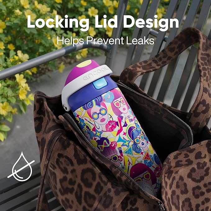 ENCOOL Leakproof Insulated Water Bottle with Straw Dual-Sip Water Bottle Bag-Safe Design for Work, Commute & Gym – Keeps Drinks Cold All Day, 24 oz, Neon Sweetheart