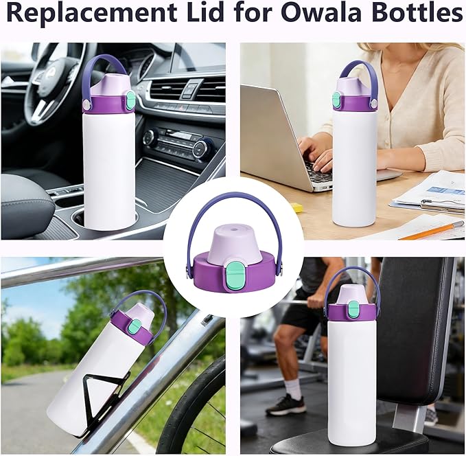 2 IN 1 Replacement Lid for Owala Freesip, Compatible with Owala Cup 16oz 24oz 32oz 40oz, One Button Water Bottle Top Lid Replacement Accessory and Straws, Leakproof, BPA-Free, Purple Pink