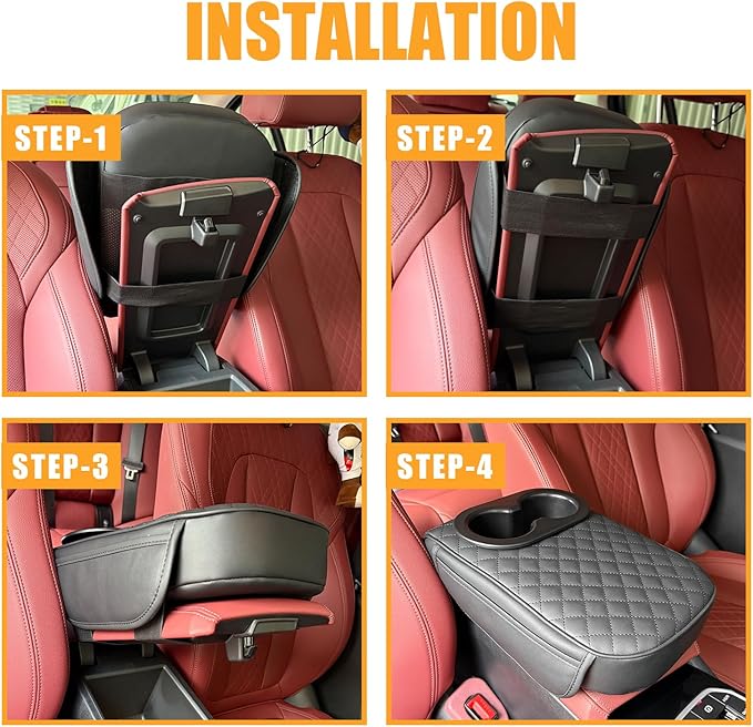 MAIKER Auto Center Console Armrest Pillow for Universal Car, PU Leather Car Armrest Cushion with Cup Holder and 2 Side Storage Bag, Armrest Box Cover Protector