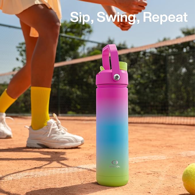 ENCOOL Insulated Water Bottle with Straw Stainless Steel Water Bottle, Leak-Proof, BPA-Free, Double Wall Vacuum Keeps Cold for 24 Hours for Sports, Travel, School (32 oz, Lime Sorbet)