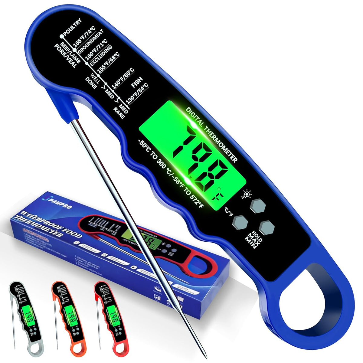 Meat Thermometer Digital, Instant Read Meat Thermometer with Backlight & Magnet for Kitchen, Beef, Grill, Turkey,IP67 Waterproof Cooking Thermometer