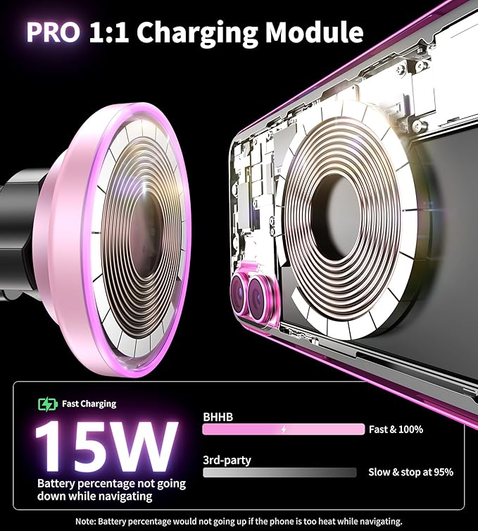 for Magsafe Car Mount Charger, [2025 Upgrade] 15W 2in1 Magnetic Wireless Car Charger, for Magsafe Car Charger, Vent/Dashboard Phone Holder, ONLY for iPhone 17 16 15 14 13 12 Series (Pink)