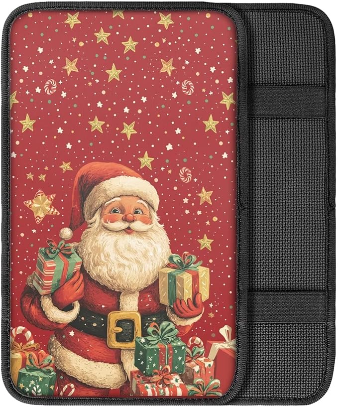 Mintutlipy Santa Claus Star Car Armrest Cushion Universal Automotive Center Console Cover for Most Cars Durable Car Storage Box Mat
