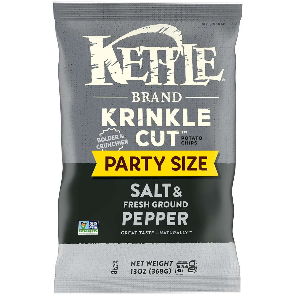 Kettle Brand Potato Chips, Krinkle Cut, Salt & Ground Pepper Kettle Chips, Party Size, 13 Oz