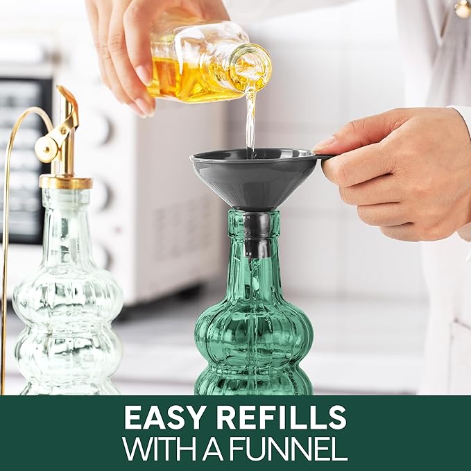 COOK WITH COLOR Glass Olive Oil Bottle Dispenser - 2 Pack- 17oz Oil and Vinegar Cruet - Olive Oil Carafe Decanter for Kitchen, Elegant Waves, Green