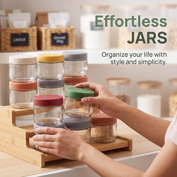 EONJOE 8oz Glass Jars with Lids 1 Cup Small Food Containers for Chia Pudding Jam Snacks Yogurt Overnight Oats Candy,6-Pack