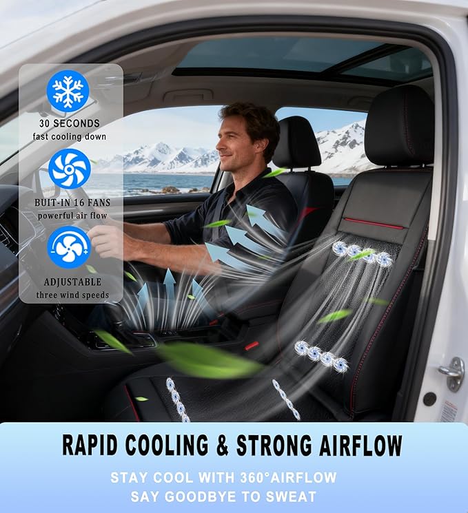 All-Weather Car Seat Cooling System with 16 Fans & Massage, 12V Ventilated Pad for Front Seats, Compatible with Cars and SUVs (Warm&Cooling&Massage-1)
