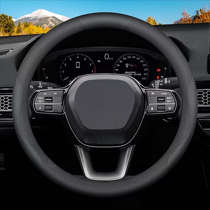 Steering Wheel Cover for Toyota RAV4 Corolla Camry Highlander, 14.5"-15 "Car Steering Wheel Cover with Non-Slip Breathable (Black)