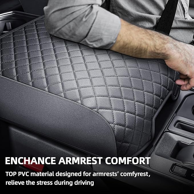 Center Console Cover Compatible with 2021 2022 2023 2024 2025 Ford F150, Customized Leather Armrest Box Protective Cover, Armrest Lid Protector Pad for Car (Bucket Seat Only)
