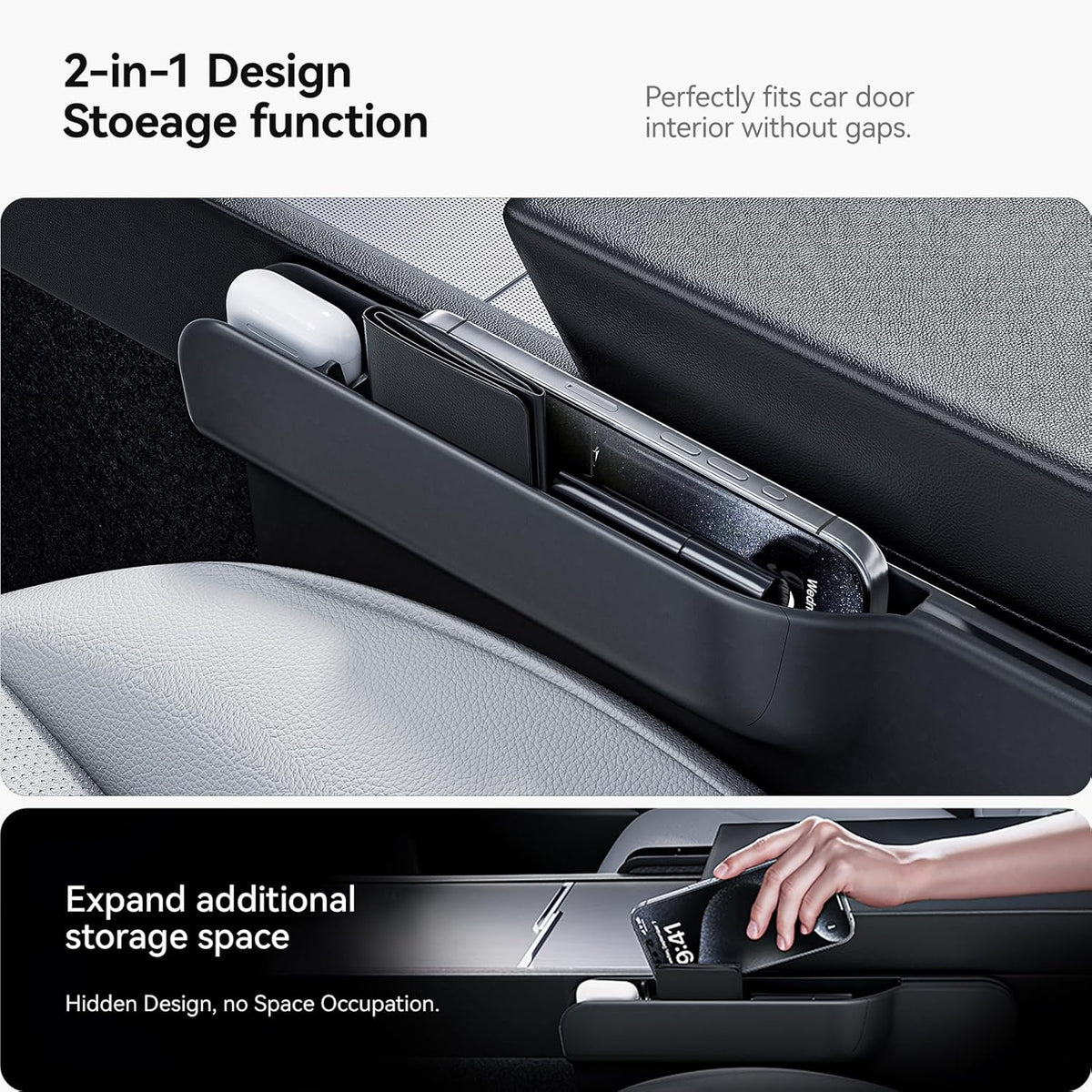 YONZEE 2-in-1 Car Steering Wheel Desk Tray & Car Seat Gap Filler Organizer – Foldable Carbon Fiber Look Table for Laptop, Eating Food, Writing – Multipurpose Travel Car Accessories
