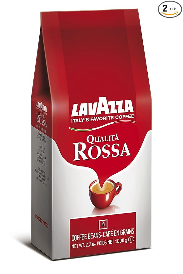 Lavazza Qualità Rossa Whole Bean Coffee, Medium Roast, Arabica and Robusta Blend, 2.2 lb Bag (Pack of 2)