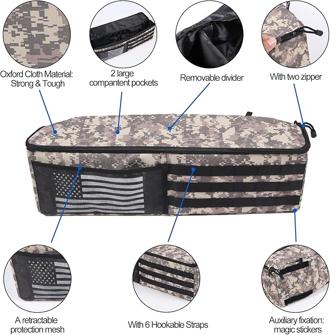 Car Trunk Organizer Compatible with Toyota FJ Cruiser 2007-2021, Rear Storage Organizer With American Flag, Multi-Compartment Oxford Cloth Car Storage Bag Space Saving (Camouflage-Left Side)
