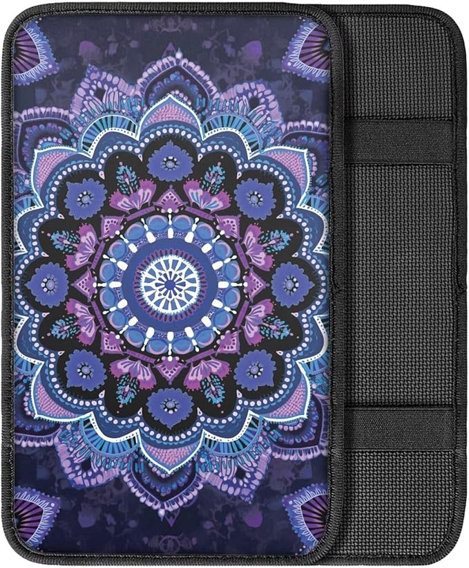 Neoprene Armrest Cushion Cover for Car Boho Mandala Flower Print Armrest Box Cover Center Console Pad for Truck Sedan SUV, Universal Fit