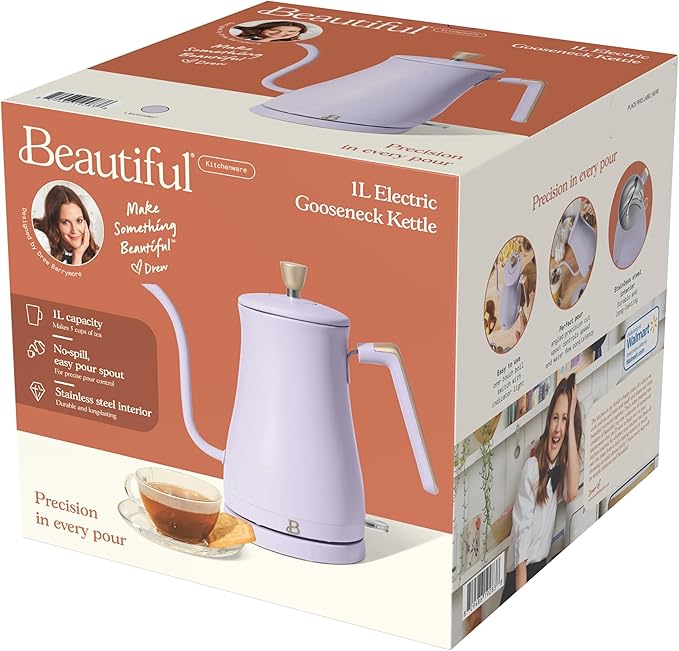 1-Liter Electric Gooseneck Kettle, 1200W Fast Heating Pour Over Coffee and Tea Kettle with Precise Spout (Lavender)