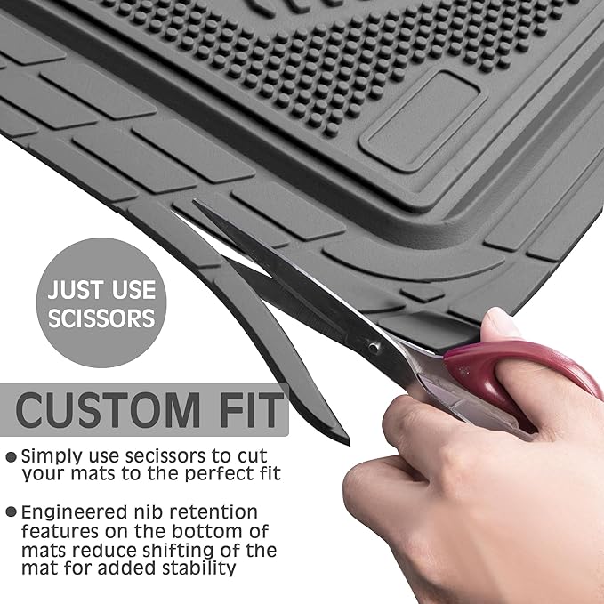 CAR PASS Heavy Duty Rubber Floor Mats Gray Car Mats Full Set with Trunk Cargo Liner - Universal Waterproof Floor Mats for Car SUV Truck, Durable All Weather Automotive Liner Mats (All Gray)