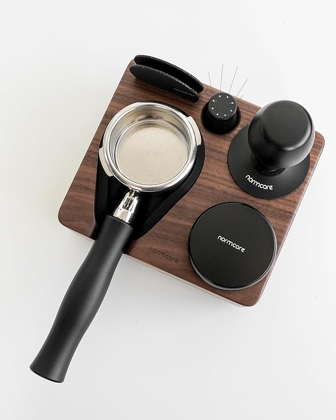 Normcore Tamping Station, Natural Walnut Espresso Tamping Mat, Wooden Compact Coffee Tool Organizer for 58mm Portafilter, Tamper, Distributor, Puck Screen and Portafilter, Genuine American Walnut Wood