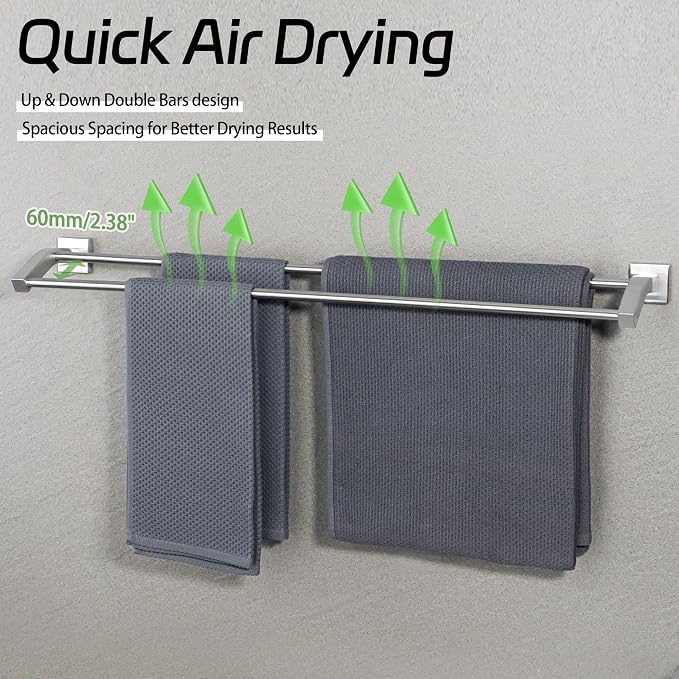 Alise Double Towel Bar, 32 Inch Towel Rack for Bathroom Wall Mounted, SUS304 Stainless Steel Bathroom Towel Holder Joining Process Towel Rail for Bathroom, Brushed Nickel