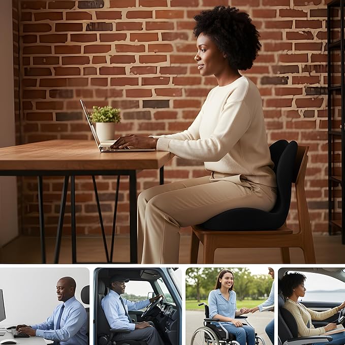 Memory Foam Seat Cushion for Truck Driver & Car Driving - Ergonomic Driver Seat Lab Cushion with Lumbar Support, Adjustable Strap, Non-Slip Pad for Back Pain and Sciatica Relief