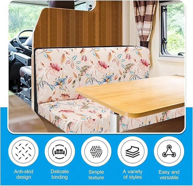 RV Dinette Cushion Covers, Stretch Table Seat Slipcovers, Replacement Washable Camper Couch Cushion Slipcovers for Bench Seats, RV Camper Car 1 Backrest Cover & 1 Bench Cover,Beige