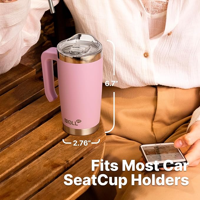 Kids Insulated Tumbler with Handle Stainless Steel Double Wall Vacuum Travel Coffee Mug with Lid and Straw 20 oz Tumbler Cups with Silicone Pad Non Slip (Sky Blue)