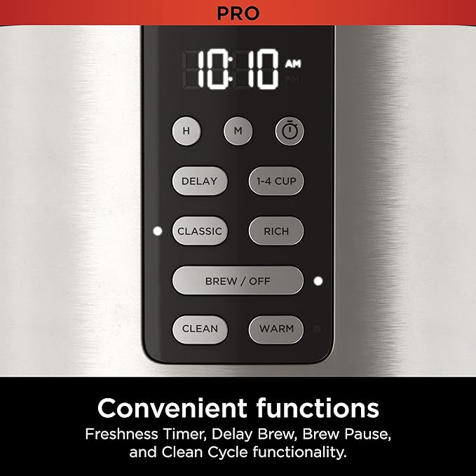 Ninja 14 Cup , Programmable Coffee Maker XL Pro with Permanent Filter, 2 Brew Styles Classic & Rich, 4 Programs Small Batch, Delay Brew, Freshness Timer & Keep Warm, Stainless Steel, DCM201