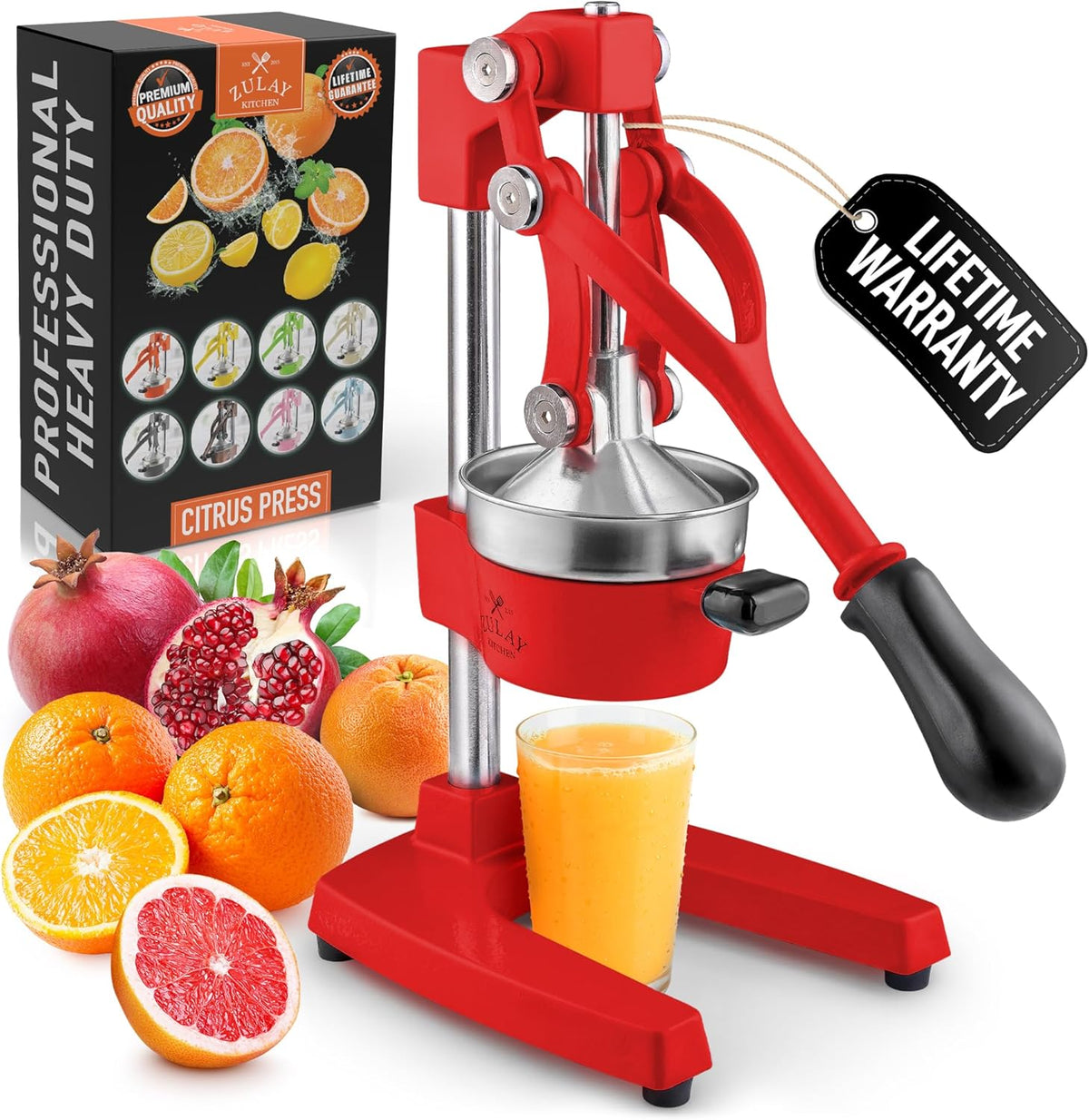 Zulay Kitchen Cast-Iron Orange Juice Squeezer - Easy-to-Clean, Heavy-Duty, Professional Citrus Juicer - Stainless Steel Lemon Squeezer - Manual Citrus Press & Orange Squeezer - Orange Juicer (Black)