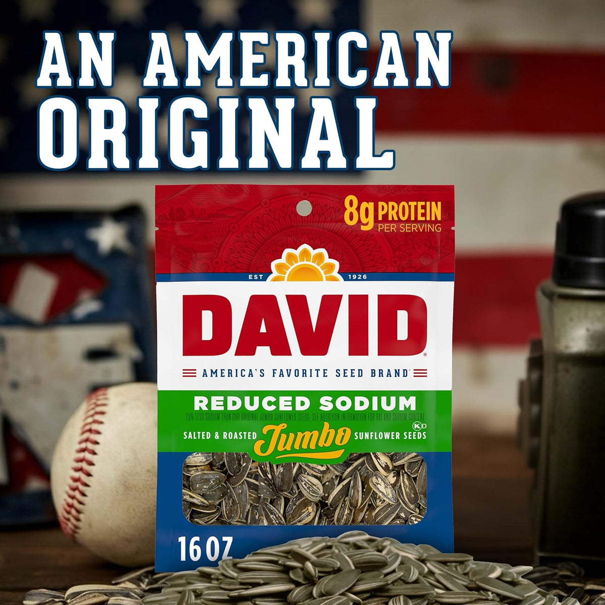 DAVID Reduced Sodium Sunflower Seeds, Original Flavor, 16 oz.